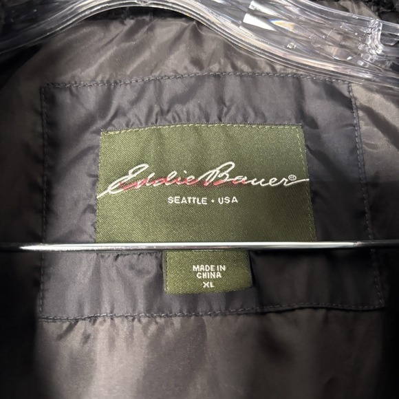 Eddie Bauer Black Goose Down Puffer Long Jacket EB550 Fill Power XL No Hood - Picture 3 of 8